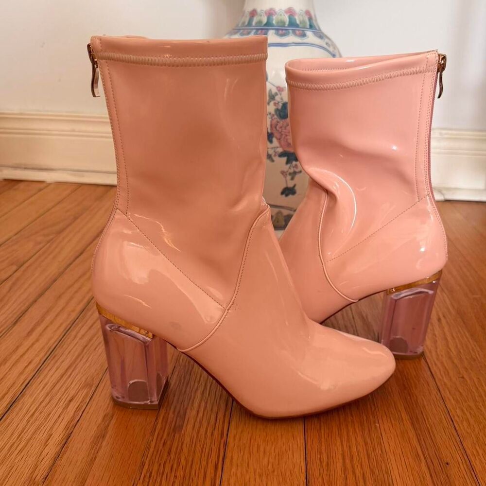 Pink Vinyl Heeled Boots